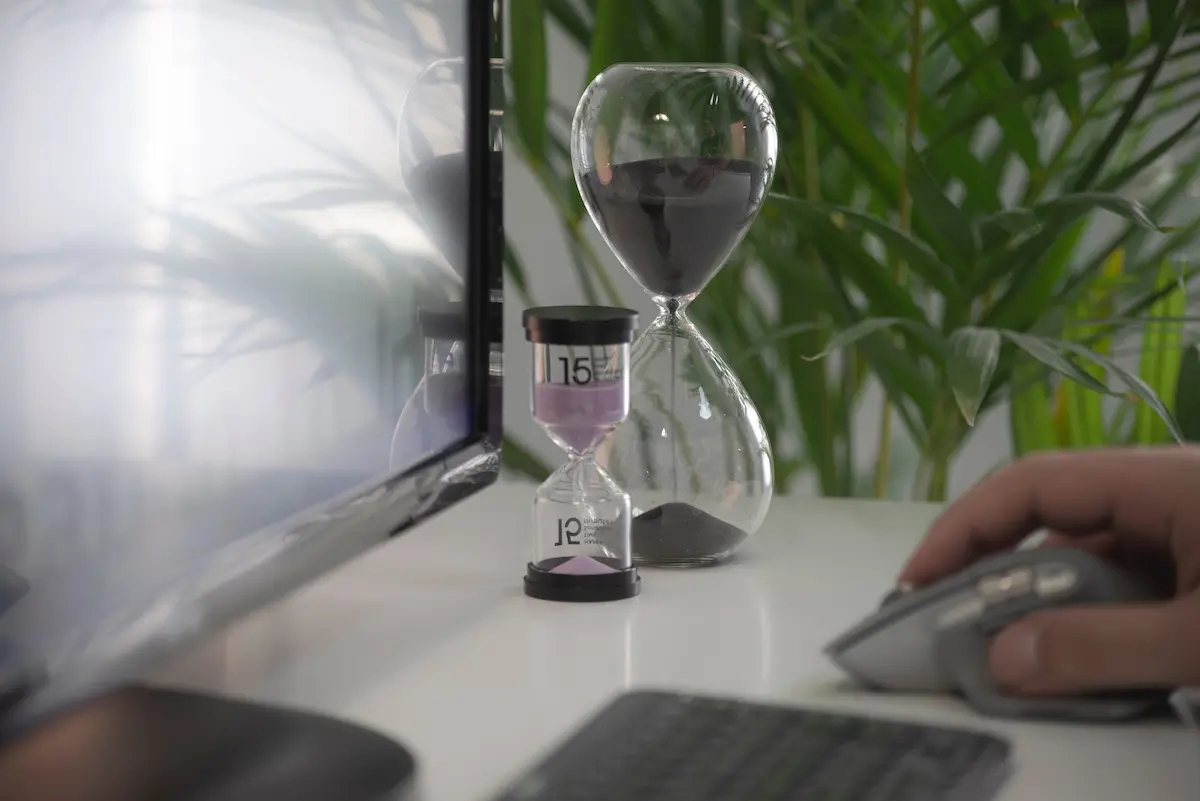 hourglass on a desk
